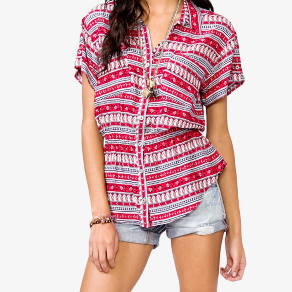 Forever 21 Cinched Waist Floral Blouse - Small